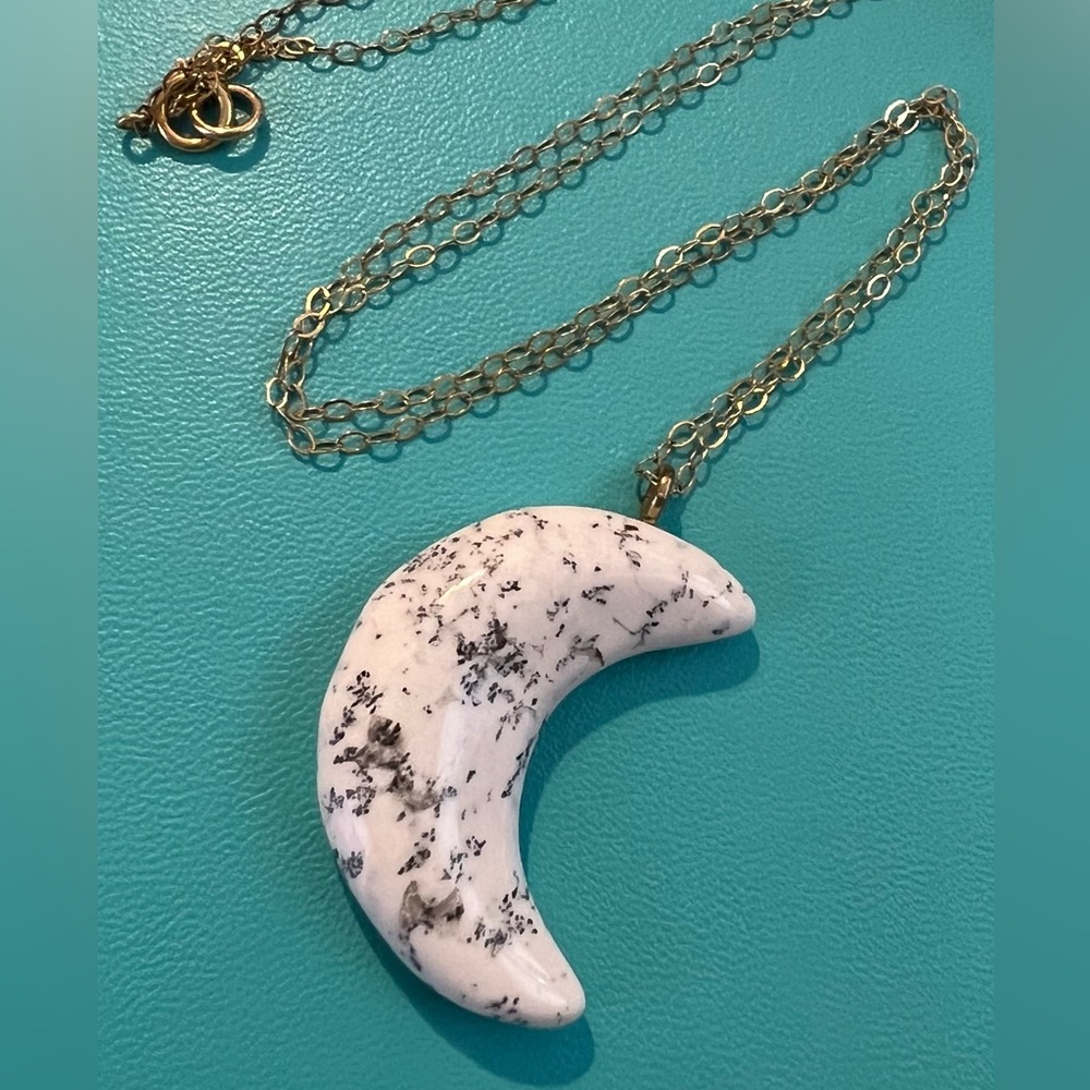 Dendritic Opal Crescent Moon Necklace